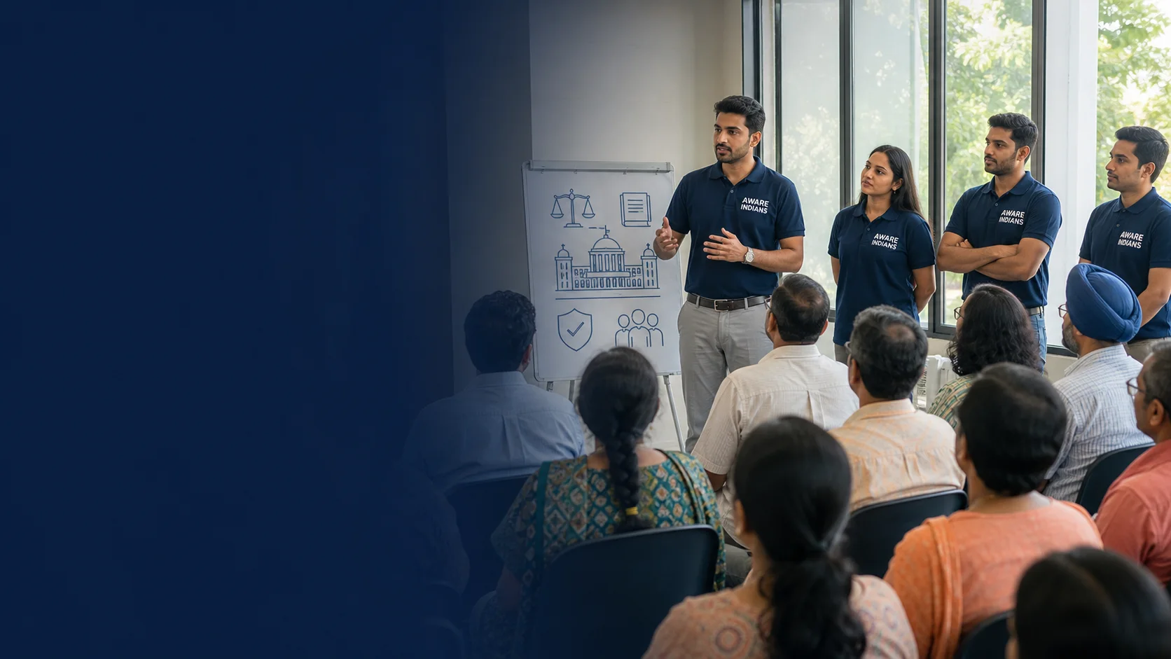 Aware Indians volunteers presenting a citizen rights awareness workshop